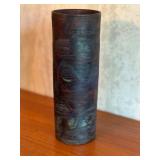 Raku Fired Pottery Vase, 11 Inch Tall, Signed