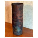 Raku Fired Pottery Vase, 11 Inch Tall, Signed