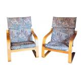 Pair of Danish Bentwood Armchairs with Patterned Upholstery