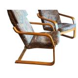 Pair of Danish Bentwood Armchairs with Patterned Upholstery