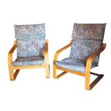 Pair of Danish Bentwood Armchairs with Patterned Upholstery