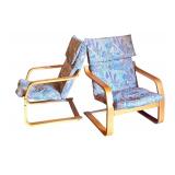 Pair of Danish Bentwood Armchairs with Patterned Upholstery