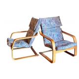 Pair of Danish Bentwood Armchairs with Patterned Upholstery