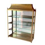 Vintage Brass Lighted Display Cabinet with Glass Shelves