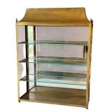 Vintage Brass Lighted Display Cabinet with Glass Shelves