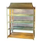 Vintage Brass Lighted Display Cabinet with Glass Shelves