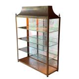 Vintage Brass Lighted Display Cabinet with Glass Shelves
