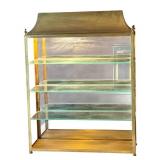 Vintage Brass Lighted Display Cabinet with Glass Shelves