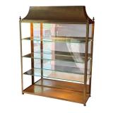 Vintage Brass Lighted Display Cabinet with Glass Shelves