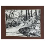 Framed Vintage 1982 A. Shemroske Black-and-White Etching Print San Antonio Riverwalk