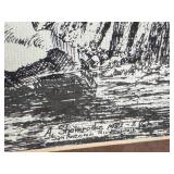 Framed Vintage 1982 A. Shemroske Black-and-White Etching Print San Antonio Riverwalk