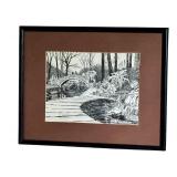 Framed Vintage 1982 A. Shemroske Black-and-White Etching Print San Antonio Riverwalk