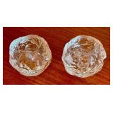 Pair of Vintage Kosta Boda Snowball Glass Candle Holders, 3 Inch