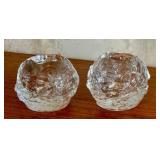Pair of Vintage Kosta Boda Snowball Glass Candle Holders, 3 Inch
