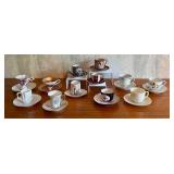 Set of 12 Assorted Vintage Demitasse Tea Cups with Saucers