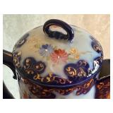 Antique Painted Porcelain Chocolate Pot with Floral Design