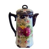 Antique Painted Porcelain Chocolate Pot with Floral Design
