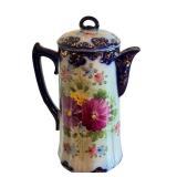 Antique Painted Porcelain Chocolate Pot with Floral Design