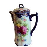 Antique Painted Porcelain Chocolate Pot with Floral Design