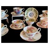 Collection of Assorted English Bone China Teacups and Saucers