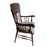 Vintage Wooden Armchair with Upholstered Seat
