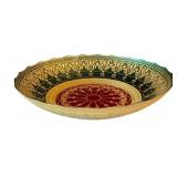 15.5 Inch Decorative Glass Centerpiece Bowl with Ornate Gold and Red Design