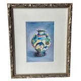 Framed Watercolor Vase Painting by Pantelis X. Zografos