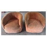 Pair of Vintage Swivel Barrel Chairs with Patterned Upholstery