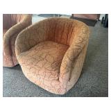 Pair of Vintage Swivel Barrel Chairs with Patterned Upholstery
