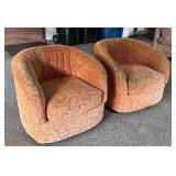 Pair of Vintage Swivel Barrel Chairs with Patterned Upholstery
