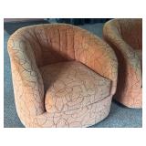 Pair of Vintage Swivel Barrel Chairs with Patterned Upholstery