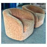Pair of Vintage Swivel Barrel Chairs with Patterned Upholstery