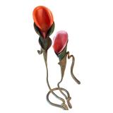 Metal Calla Lily Sculpture with Red and Pink Flowers