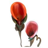 Metal Calla Lily Sculpture with Red and Pink Flowers
