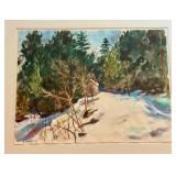 Framed Original Watercolor Entitled Cottage in Winter by Glansgold, 1977