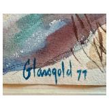 Framed Original Watercolor Entitled Cottage in Winter by Glansgold, 1977