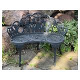 Decorative Metal Garden Bench with Tulip Design