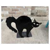 Decorative Teal Bench and Metal Black Cat Silhouette Lawn Decor