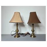 Pair of Brass Table Lamps with Fabric Shades