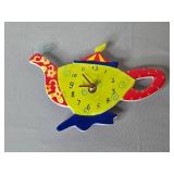 Mantel Clock, Sharp Alarm Clock, and Teapot Wall Clock Lot