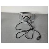 Mantel Clock, Sharp Alarm Clock, and Teapot Wall Clock Lot