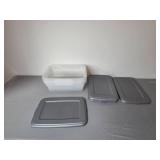 Lot of 2 Three-Drawer Storage Organizers and Stackable Plastic Storage Bins