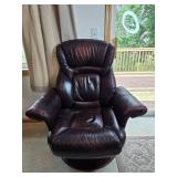 True Innovations Brown Leather Recliner Chair with Ottoman