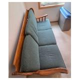 Vintage Ethan Allen Wood Frame Sofa with Green Cushions 80in Wide