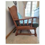 Vintage Ethan Allen Wood Frame Sofa with Green Cushions 80in Wide