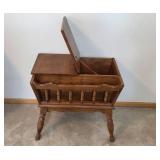 Vintage Ethan Allen Wooden Spindle Magazine Holder Table with Hinged Top, 24x27x17 Inches