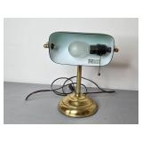 Vintage Brass Bankers Desk Lamp with Green Glass Shade