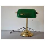 Vintage Brass Bankers Desk Lamp with Green Glass Shade