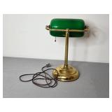 Vintage Brass Bankers Desk Lamp with Green Glass Shade