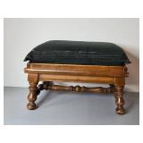 Ethan Allen Wooden Footstool with Upholstered Cushion, 16x26x21 Inches